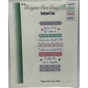 Cross-Stitch Pattern "Needlework Rules" Dragon Fire Designs By Sherry Schone VTG